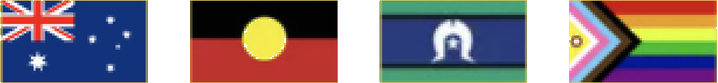 The Australian, Aboriginal, Torres Strait Islander and Progress Pride flags